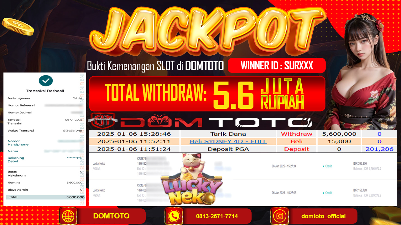 JACKPOT SLOT LUCKY NEKO 06 JANUARI 2025